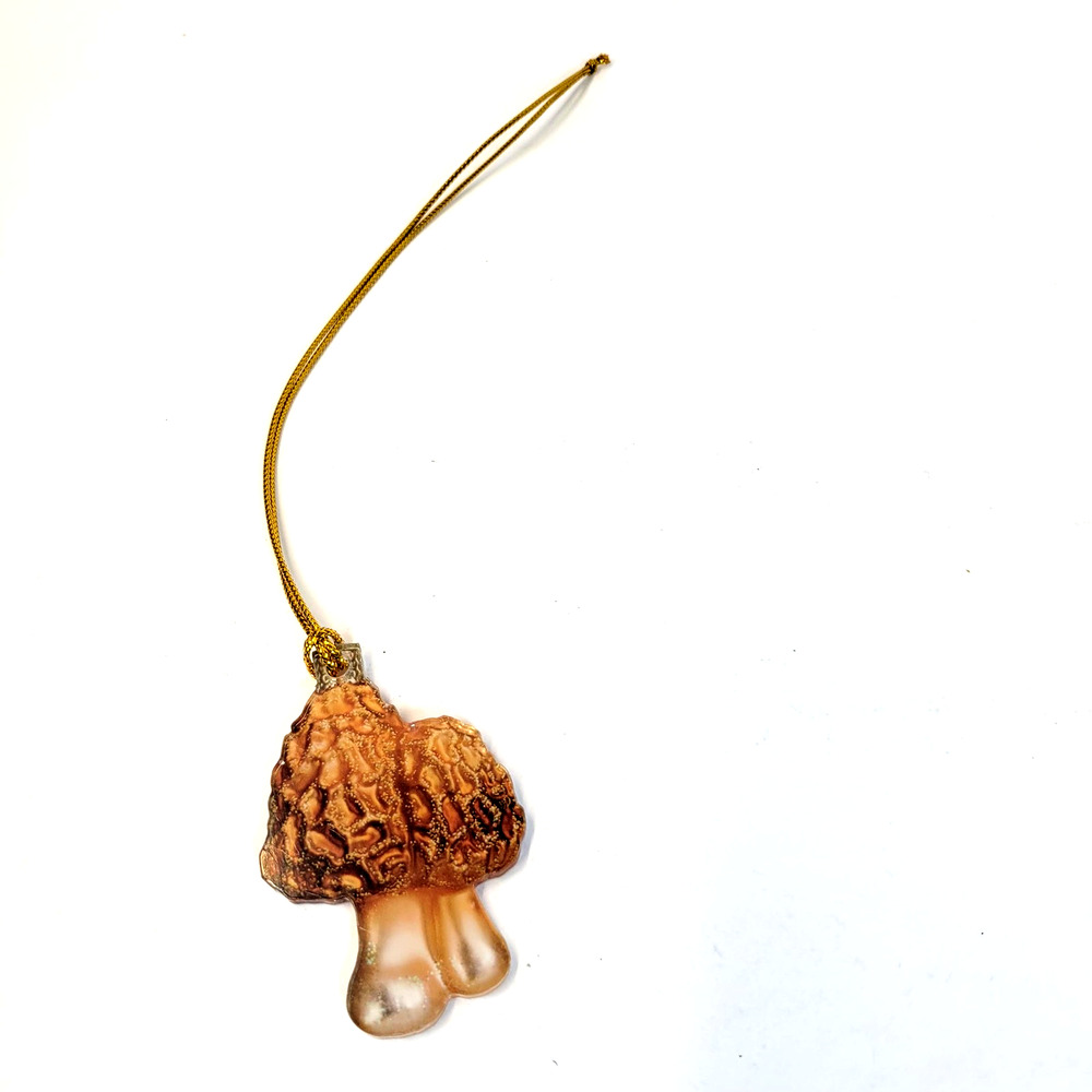 Mushroom Christmas Ornament Brown Acrylic Small Gold Cord Hanging Decor